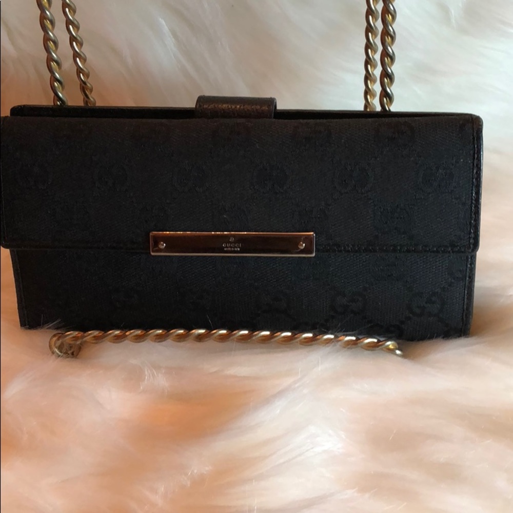 💯Original! Gucci Black/leather Long wallet